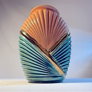 Apricot Jade Gold art deco MCM style 1980s style hand made Ceramic Vase